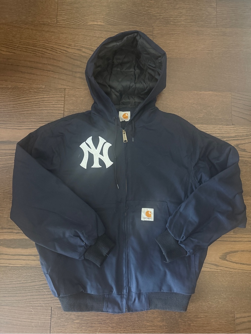 Reworked Yankee Carhartt Navy Zip Hooded Jacket